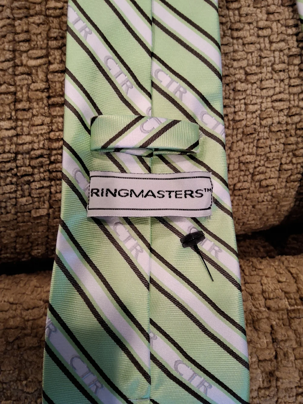 Ringmasters  Green Striped Men's Tie with Black & White Accents
